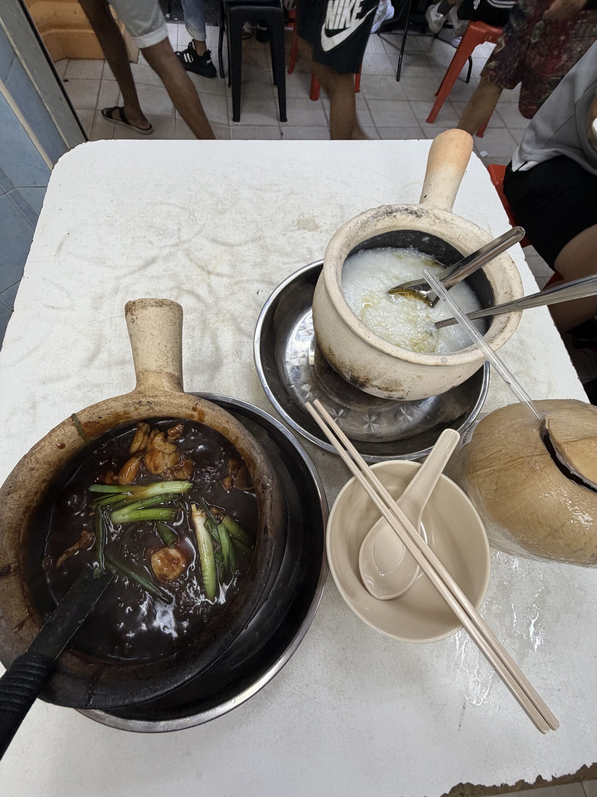 Claypot frog porridge and coconut