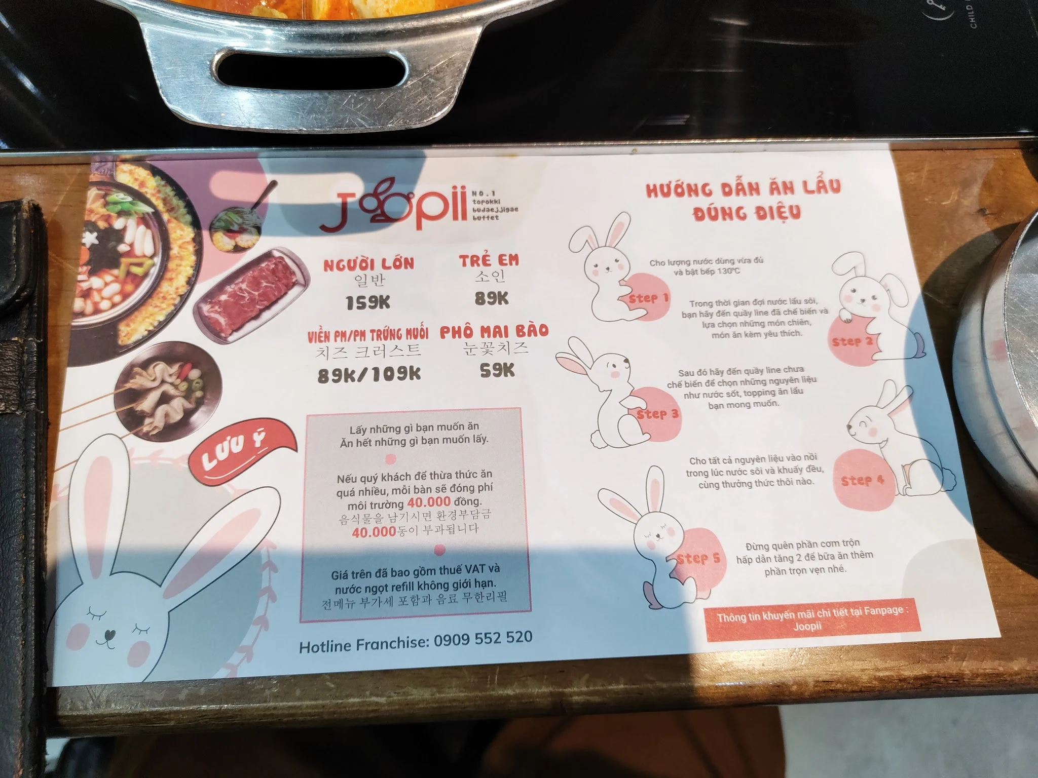 bảng giá lẩu buffet hàn quốc joopii