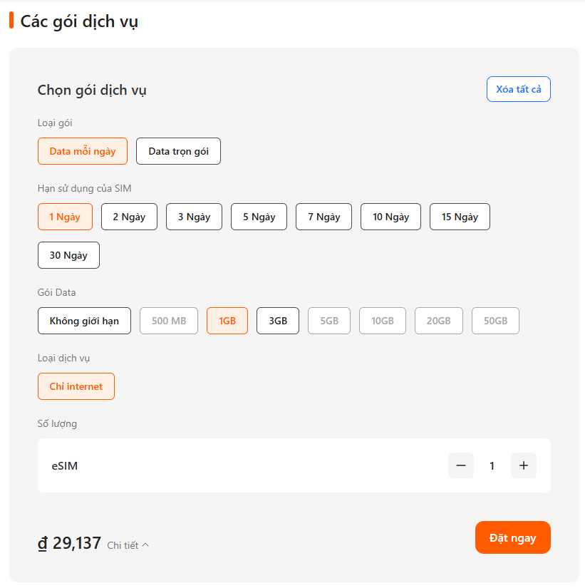esim hàn quốc trọn gói giá tiền