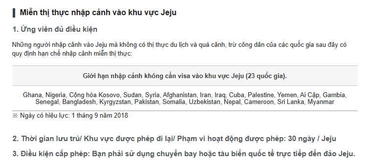 quy định visa jeju hàn quốc
