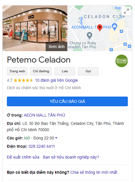 siệu thị aeon cho mang chó mèo vào