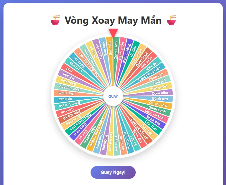 vòng xoay may mắn không quảng cáo ăn gì hôm nay
