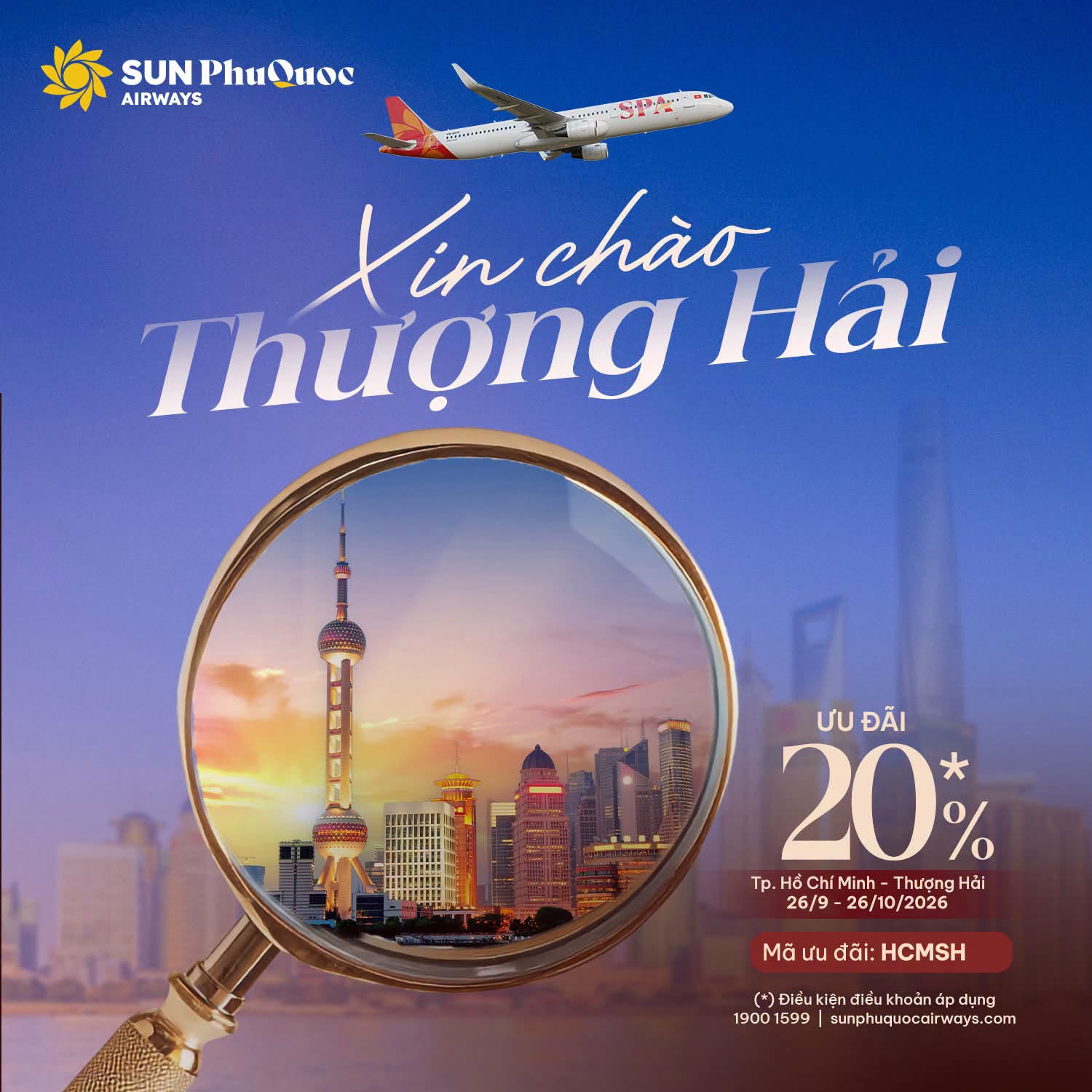 Sun PhuQuoc Airways chính thức mở đường bay thẳng TP.HCM (SGN) đi Thượng Hải (PVG) khai thác hàng ngày từ 15/10/2026